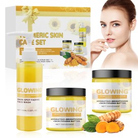 Horuili Turmeric Skin Care Set, 3-in-1 Turmeric Skin Care Set, Face Wash, Turmeric Cream, Scrubs, Hydrating Turmeric Essence Set, Nourishing, Moisturising, Softening