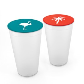 Drink Tops™ DRINK COVER - FLAMINGO/PALM TREE - 2/PK - Protects Drink and Seals to Cup, Keep Drinks Cool Longer and Reduce Splashing - BPA Free Silicone