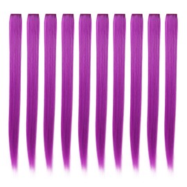 OneDor 23 Inch Colored Party Highlights Straight Hair Clip Extensions. Heat-Resistant Synthetic Hair Extensions in Multiple Colors (10 Pcs Purple)