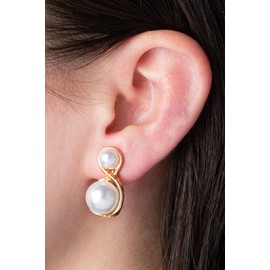 Aloha Earrings Simulated Pearl Clip On Stud Earrings (Double Pearls)