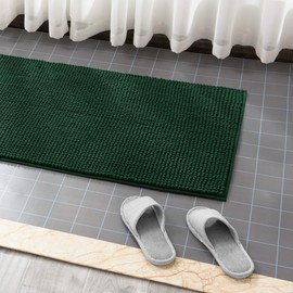 subrtex Bathroom Rugs Chenille Bath Rug Soft Short Plush Bath Mat Soft Shower Mat Water Absorbent Shower Mat Quick Dry Machine Washable(Black,24" x 60")