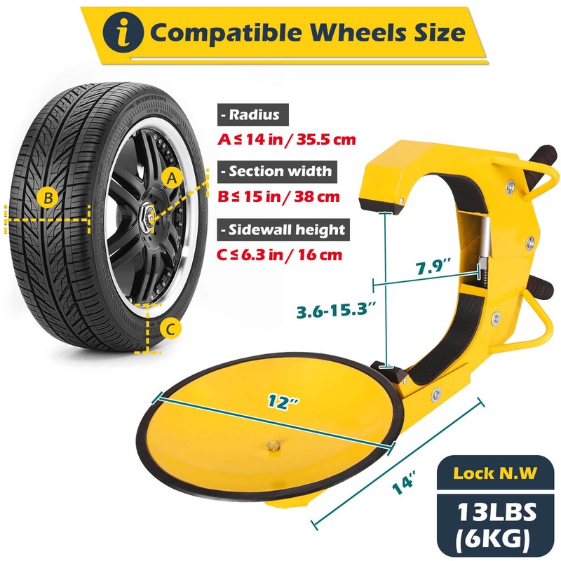 Tevlaphee Wheel Lock - Car Boot Anti-Theft Trailers Wheel Clamp