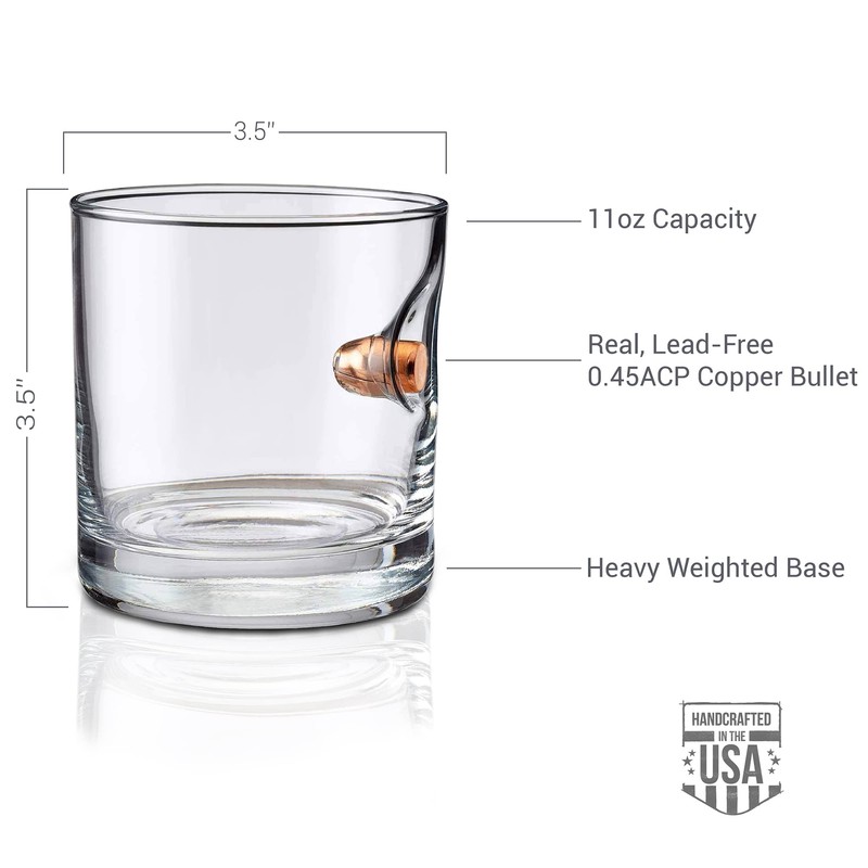 BenShot Rocks Glass with Real 0.45ACP Bullet - 11oz |