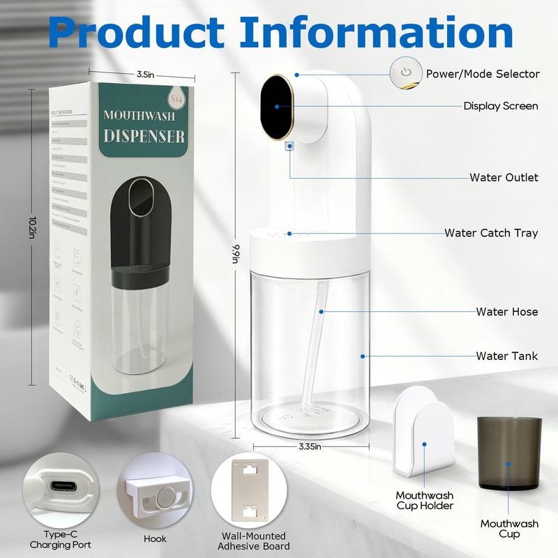 Automatic Mouthwash Dispenser for Bathroom, 21.12oz(600 ml)Touchless Smart Mouth Wash