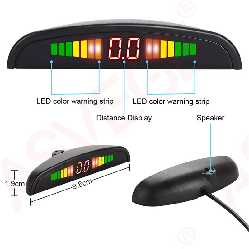 ASVEGE Rückfahr Radar LED Parksensor,Halbmond 4 Sensor, Rückfahrsicherung, Parkradar Monitorsystem