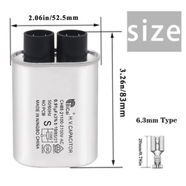 Tnisesm Microwave Capacitor 0.91uF 2100V, High Voltage Capacitor 1/4" Standard Terminal Connection Pin, Compatible with Whirlpool etc.