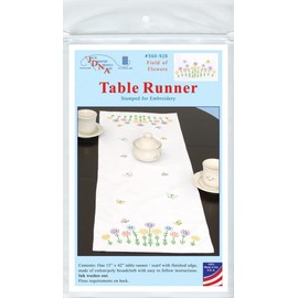 JACK DEMPSEY NEEDLE ART Jack Dempsey Stamped Table Runner/Scarf 15"X42"-Field of Flowers, White