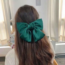 Xduargs Vintage Bow Hair Clips Large Satin Bow Hair Clip Barrette Silk Hair Clip Large Bow Knot Hair Clip Satin Ribbion Bow Knot Clip Headpiece Accessory (Green)