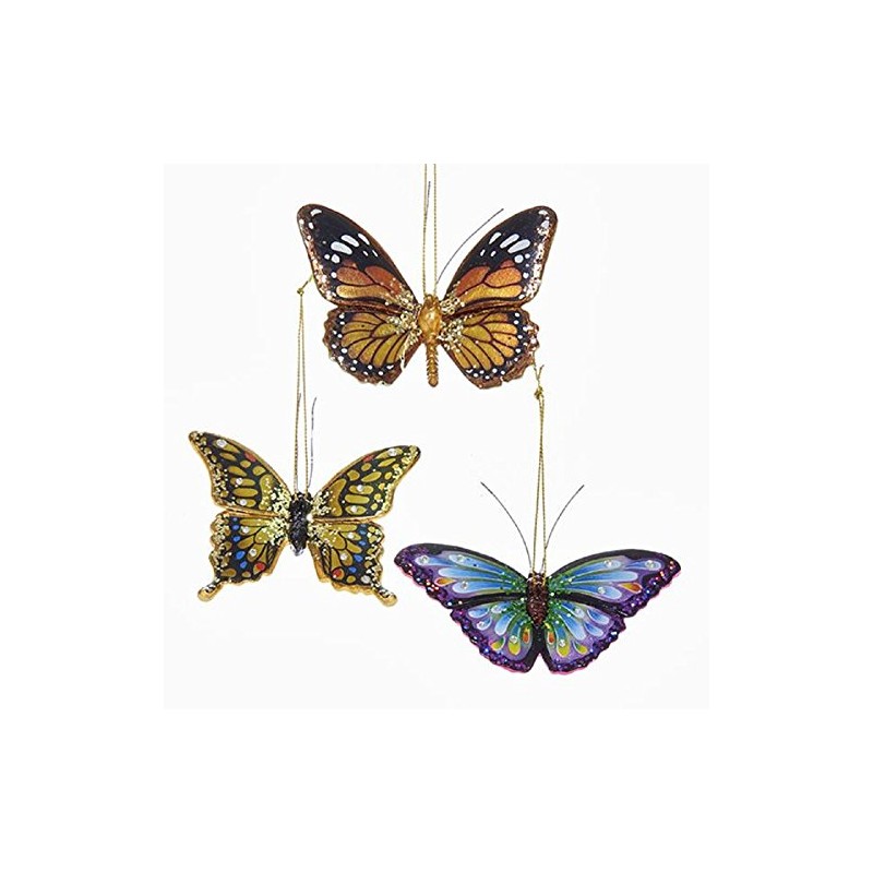 Glittered Butterfly Ornaments, 3 Assorted