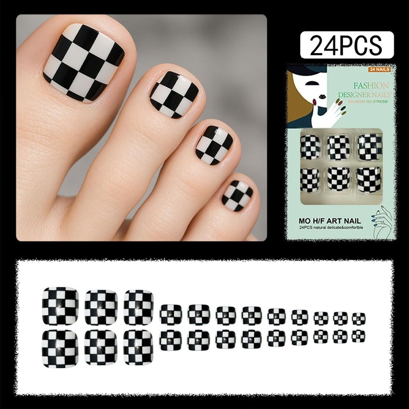 Cute Press on Toenails Short Square Fake Toenails Black and