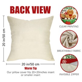 Fahrendom Christmas Gingerbread Man House Decorative Throw Pillow Cover 20x20 Set of 4, Xmas Bakery Hot Cocoa Porch Patio Outdoor Pillowcase, Winter Holiday Baking Lover Gifts Cushion Case Home Decor