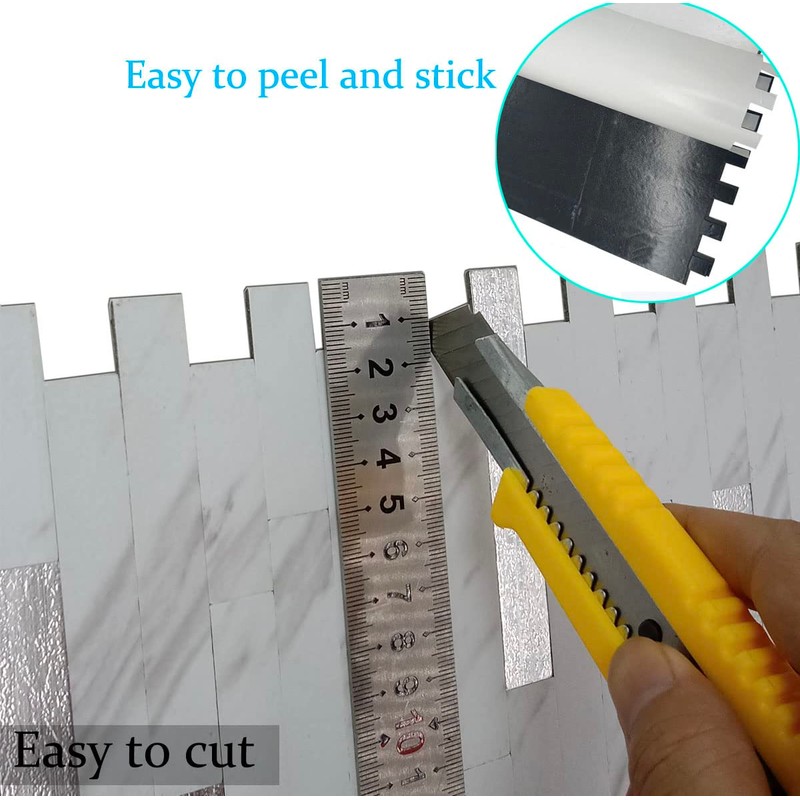 YMMXGE 10-Sheet Peel and Stick Backsplash Stone Marble Tiles, PVC
