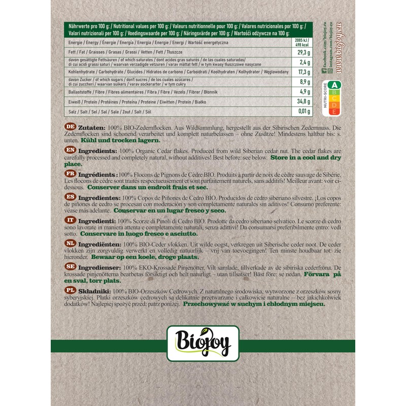 Biojoy Organic Cedar Flakes of Siberian Cedar Kernels (500 g),