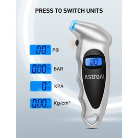 AstroAI Tire Pressure Gauge Digital 0-150PSI (Accurate in 0.1 Increments), 4 Units Stocking Stuffers for Car Truck Bicycle with Backlight LCD and Presta Valve Adaptor, Sliver (2 Pack)