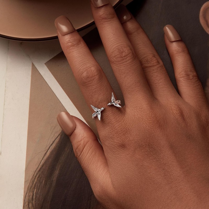 Rockyu Women's Ring, Silver, 925, One Size, Asuka Motif, Opening