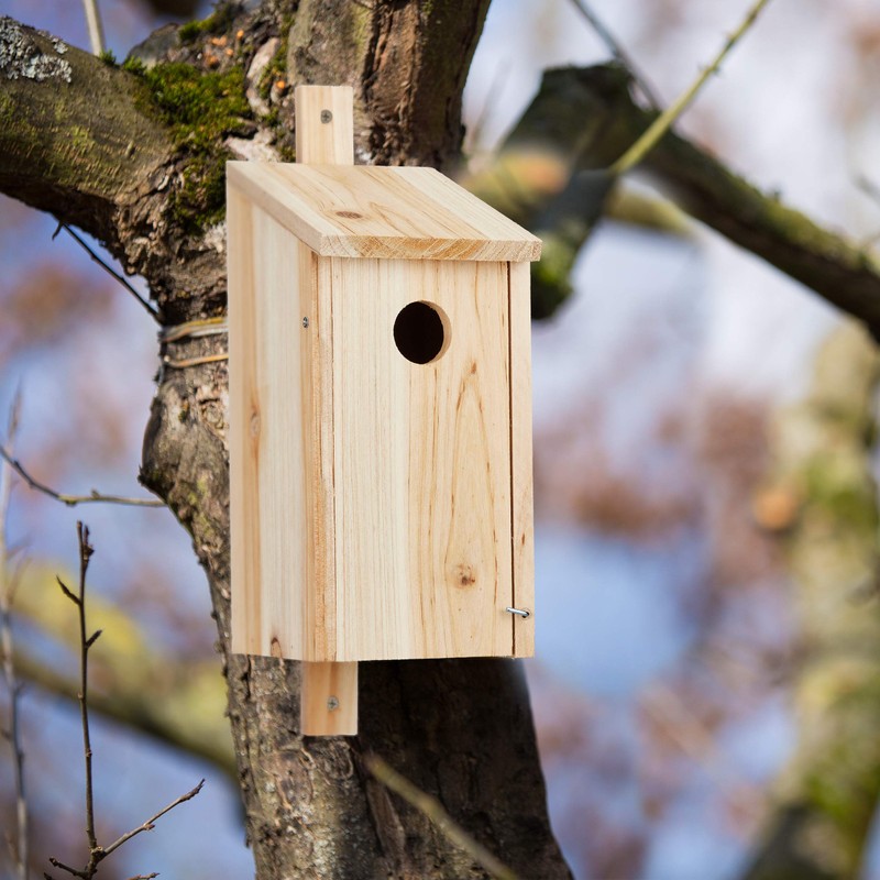 Relaxdays Nesting Box for Birds, for Hanging, Untreated Wood, Escape