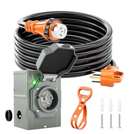 UEAKPIC 50 Amp Generator Power Cord 15ft and Inlet Box Kit, NEMA 14-50P to SS2-50R Twist Lock with Organizer for RV, Outdoor
