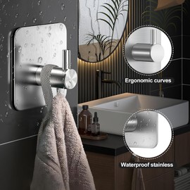 KollyKolla Handtuchhalter Ohne Bohren 6 Stück, Hochwertige Haken Selbstklebend Edelstahl Matt, Klebehaken Badezimmer, Klebehaken Extra Stark, Ideal für Kleiderhaken Wand Towel Holder Badezimmer Set
