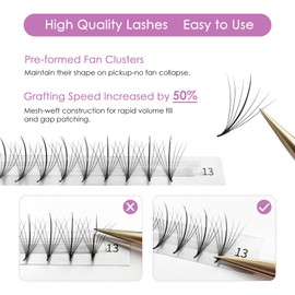 SEEDEW Premade Fans Eyelash Extensions, MIX8-15mm C Curl 0.07mm 12 Rows/Tray, Eyelash Clusters for Lash Artists Salons(Black-0.07-C-MIX8-15mm) TYPE:JX