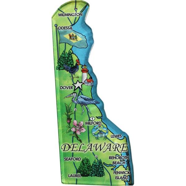 Flagline Delaware - Acrylic State Map Refrigerator Magnet