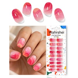 22 Pcs Gel Nail Stickers, UV Free Gel Nail Strips, Pink Marble, No UV Lamp Required, Easy to Apply and Remove