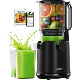Juicer Machines,Aeitto Cold Press Juicer with 5.3“ Extra Large Feed Chute for Whole Fruits & Vegetables, Juice Extractor Machine, Self Feeding, Easy to Clean, High Juice Yield, Black