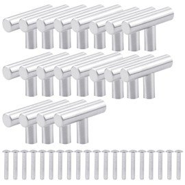 hocadon Pack of 20 Bar Handles, Single Hole, Hollow Cupboard, T Brushed Stainless Steel Handle, Furniture Knobs, Bar Handle, Stainless Steel with Screw for Cupboards, Bathrooms, Doors, etc., Silver