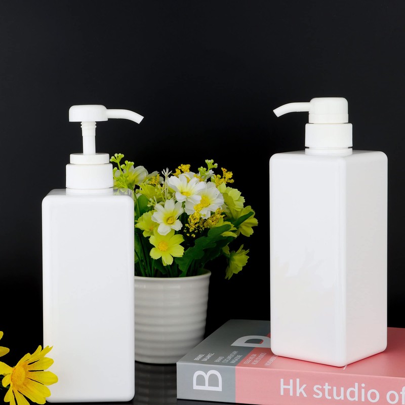 Pump Bottle Dispenser 22oz/650ml Jansburg 2Pack Refillable Square Plastic Lotion