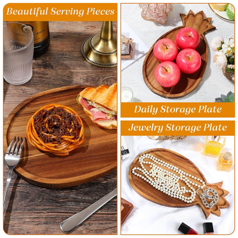 Geetery 4 Pack Pineapple Shaped Serving Trays Wooden Charcuterie Boards