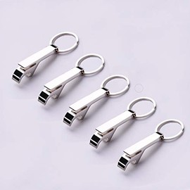 Key Chain Beer Bottle Opener Set of 5 - Pocket Portable Small Size Key Ring Can Opener for Celebration, Party, Travel, Camping and Home (Silver)