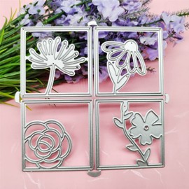 FAWENUCY Scrapbooking Die-Cuts, Strips Frame Metal Cutting Dies for Card Making, Paper Craft Punch Template, Background Embossing Stencils, DIY Album Décor (Square Flowers)