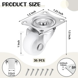 Maitys 36 Pcs 1" Low Profile Casters Wheels for Furniture Small Swivel Caster with No Noise 360 Degree Top Plate 22 Lbs Weighs Capacity Each Caster for Furniture Appliances (Screws Included)