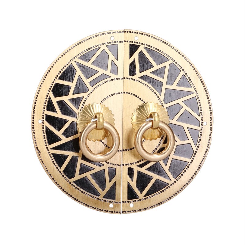 Chinese Antique Cabinet Handle Brass Circular Plaid Bookcase Knob for