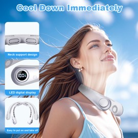 Portable Neck Fan that Blow Cold Air, LED Display, Rechargeable Hands-Free Wearable Cooling Personal Fan, 5 Speed, Neck Support, Bladeless Neck Air Conditioner, Gift for Women/Men, Hot Flashes, Travel