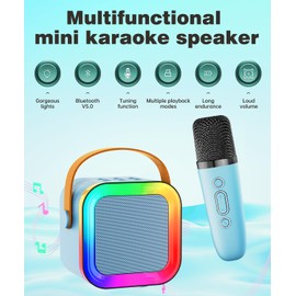 Mini Karaoke Machine Speaker for Kids Adults,Portable Bluetooth with 2 Wireless Microphones,Christmas Birthday Gifts Toys Girls Boys Ages 4, 5, 6,7, 8,9,10,11,12+ Years Old Toddler (Blue - 1 Mic)