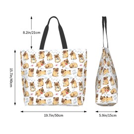 Qwalnely Tote Bag Beach Canvas Bag Travel Reusable Grocery Shopping Bag Pug Gifts for Pug Lover (Pug)