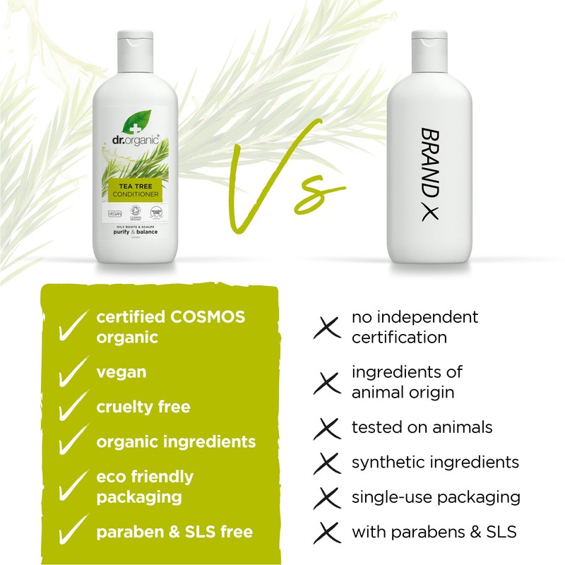 Dr. Organic Tea Tree Conditioner, Cleansing, Oily Roots & Scalp,