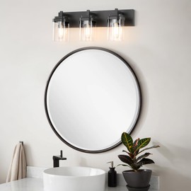 SineRise Vanity Light Fixture,3-Light Vanity Light for Bathroom,Matte Black Bathroom Vanity Lighting Over Mirror with Square Clear Glass Shade for Restroom