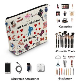YULUENZE Ice Hockey Presents Large Capacity Ice Hockey Makeup Bag Travel Toiletry Cosmetic Bag with Zipper Birthday Presents for Women Ice Hockey Lovers Fans Players Team