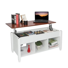 Modern Brown/ White Sturdy  Coffee Table with  Lift Top Hidden Compartment