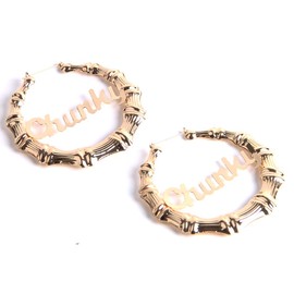 Women 9cm elegant Large Word Bamboo Earrings Hip-Hop Gold Hoops Bling Circle Earring With Letter Chunky