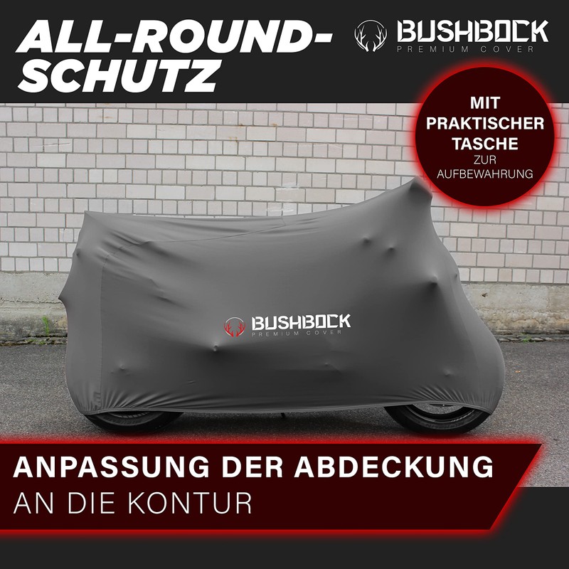 BUSHBOCK® Premium Cover Indoor Motorcycle Tarpaulin Dust Protection Elastic Breathable