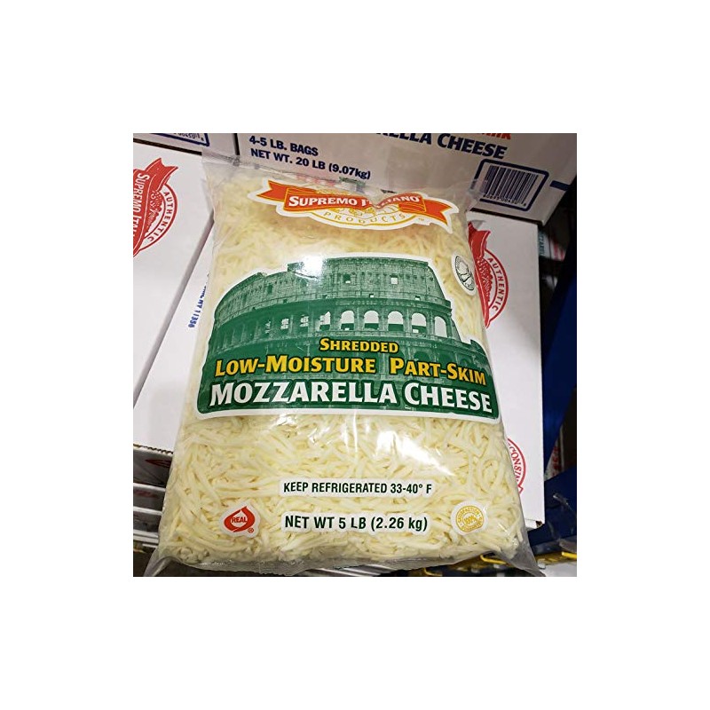 Supremo Italiano Shredded Low-Moisture Part skim Mozzarella Cheese 5 lb