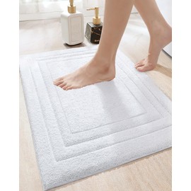 DEXI Bathroom Rug Mat, Ultra Soft Absorbent Bath Mats for Bathroom, Shower Floor Bathmat Non Slip, Washable Bath Rugs Carpet for Tub, Sink, 32"x20", White