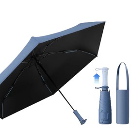 Hidden Telescopic Handle Folding Umbrella for Rain & Sunshine Mini UV Resistant Sun Protection Portable & Ultra Light Design Umbrella for Travel-Blue