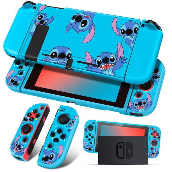 Koecya for Nintendo Switch Case Cute Cartoon Character Design Cases Kawaii Fun Funny Fashion Soft Slim Protective Shell Cover Dockable Joycon for Kids Boys Teens Girls for Switch 2017 Blue