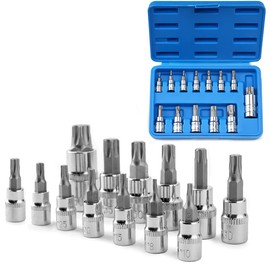 Profiwoab 13pcs Torx Bit Sets T50, T8-T70, 1/2", 3/8", 1/4" Torque Socket Set for Hand Use with Storage Case