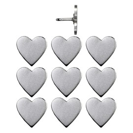 Big Silver Heart Push Pins - Large Silver Metal Heart Map Pins - for Cork Board, Maps, or Lapel Pin Use - Designed in USA - Set of 10