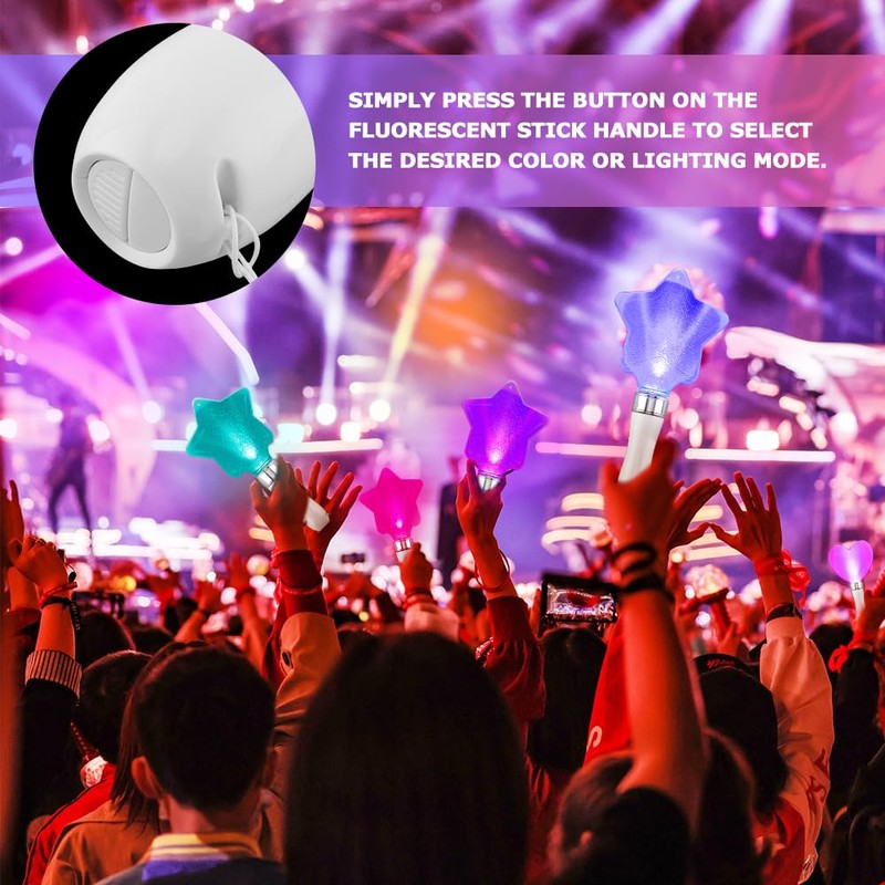2Pack 15-Color LED Cheering Sticks, Star Shape Glow Wands for