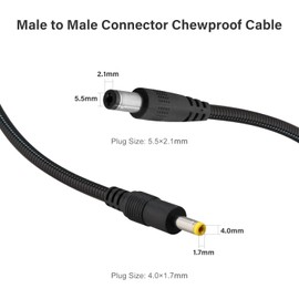 KSK Chewproof Power Cable for Solar Panel Connector, 5.5x2.1 to 4.0x1.7 Male DC Plug, Compatible with Tactacam Reveal,Stealth Cam, Moultrie & Muddy Trail Cameras,79in/2M